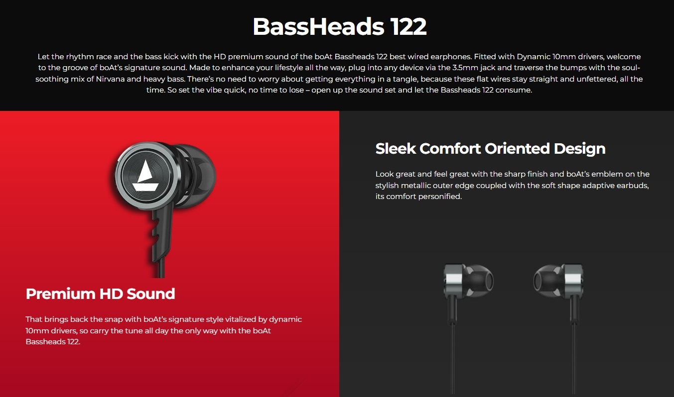 boAt Bassheads 122 Earphones with 10 mm Dynamic Drivers, Premium HD